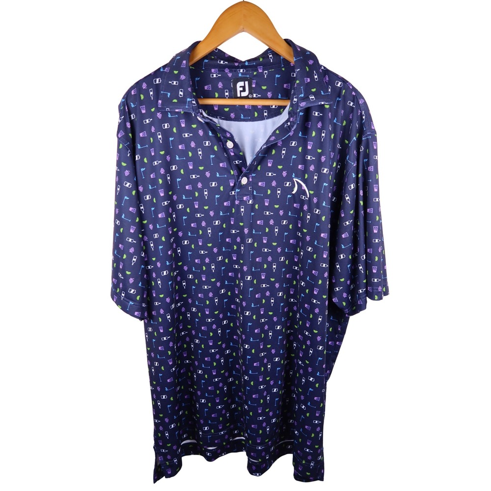 FootJoy Mens XL Golf Polo Shirt Navy Wine Novelty Print ProDry Lisle Stretch
